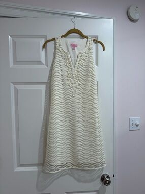 Lilly Pulitzer Cream Sleeveless Crochet Shift Dress
